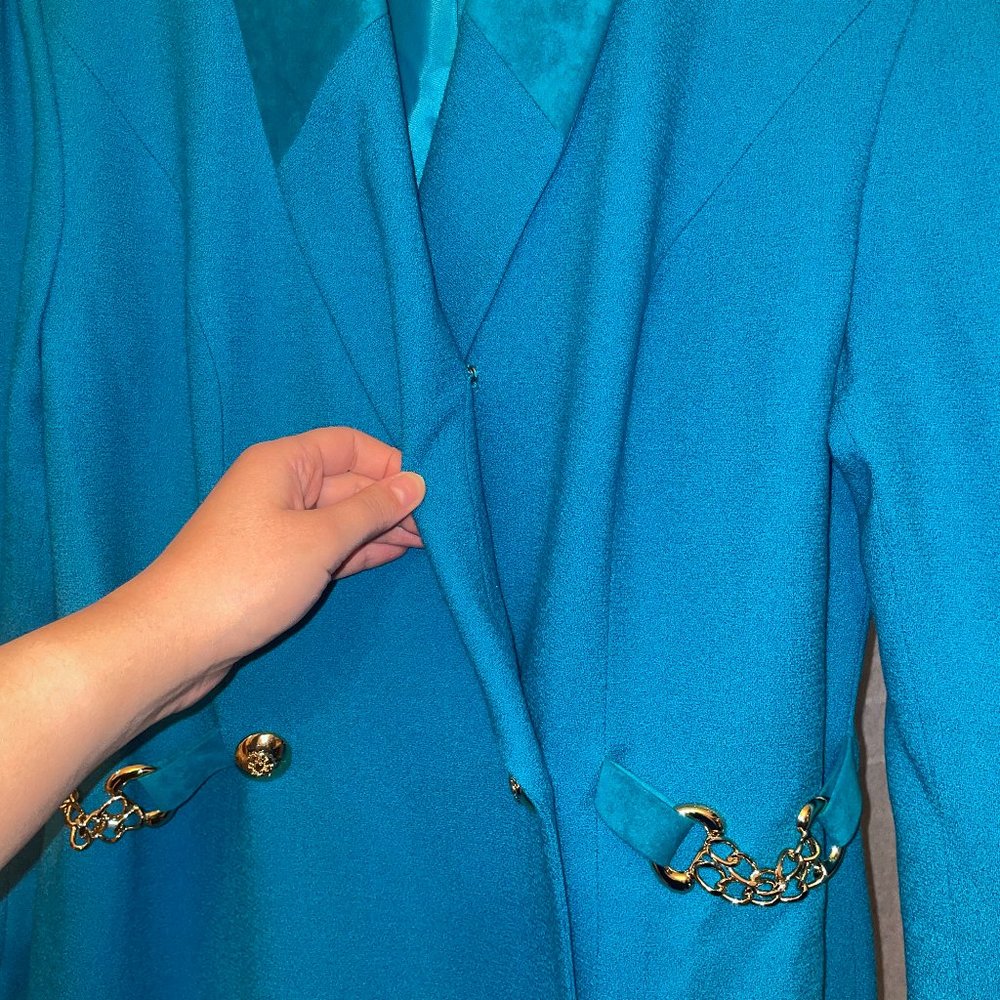 Lilli Ann Vintage Teal Dress With Gold Chain Embellishment - Picture 5 of 9